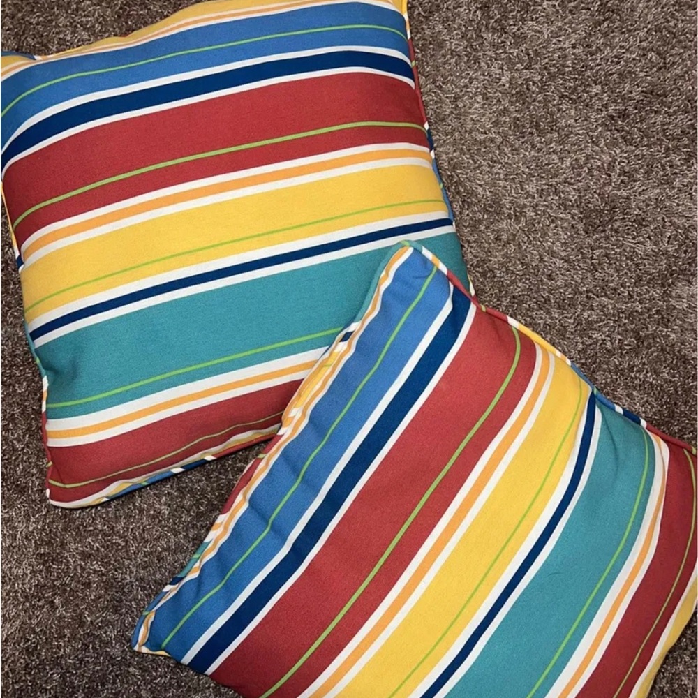 Two (2) Colorful Multicolor Outdoor Pillows